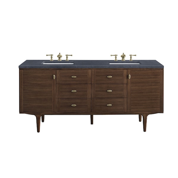James Martin Vanities Amberly 72in Double Vanity, Mid-Century Walnut w/ 3 CM Charcoal Soapstone Top 670-V72-WLT-3CSP - main